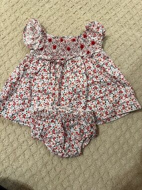 Nordstrom Red and White Floral Smocked Diaper Cover Set